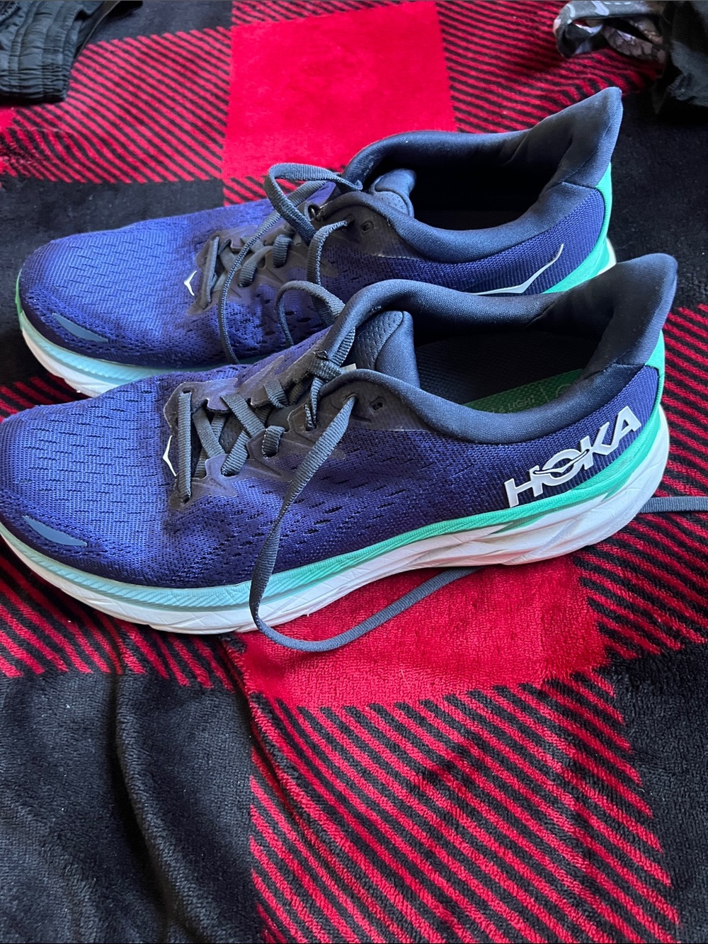 Hoka Men's Navy and Teal Running Shoes